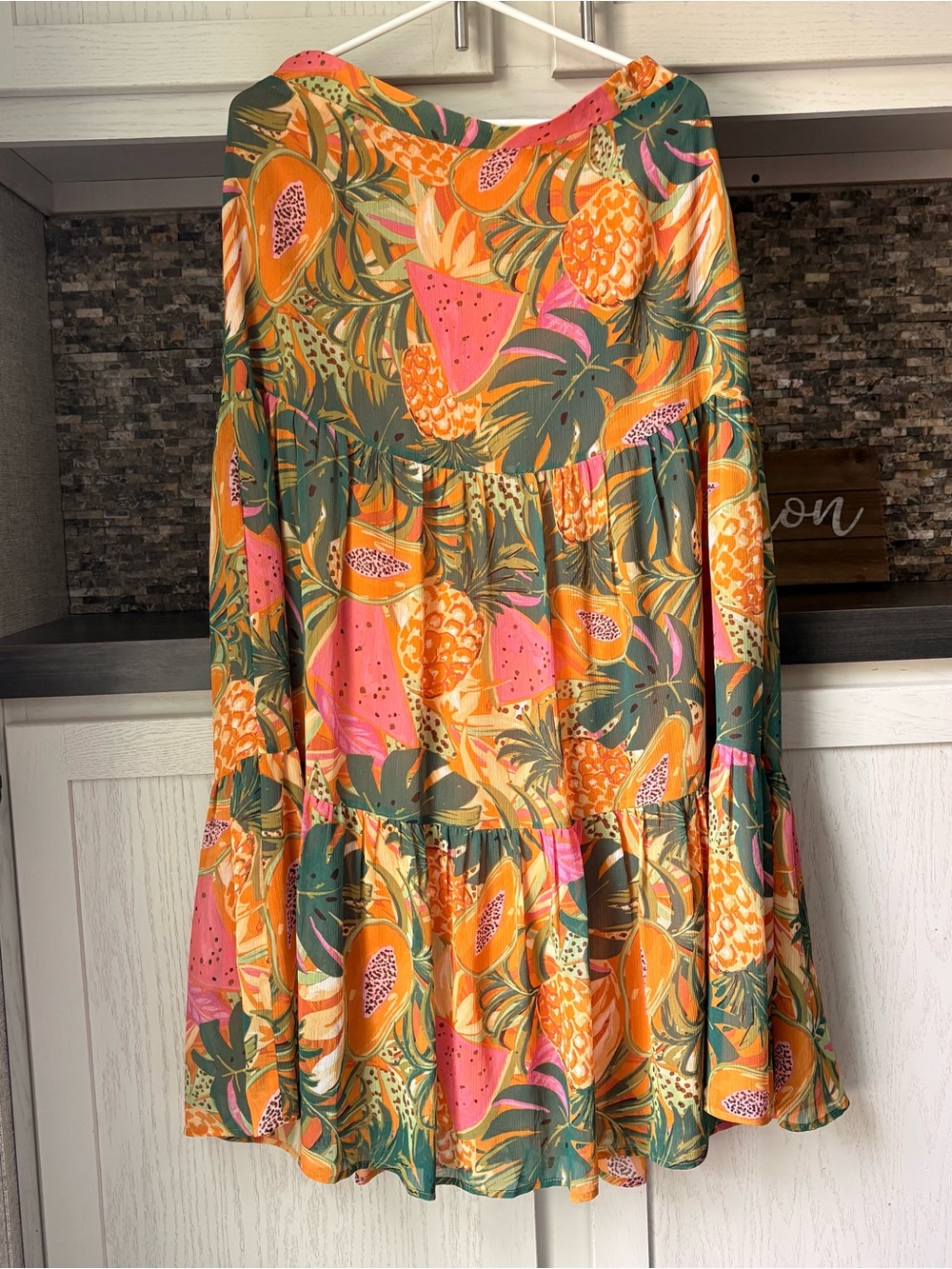 Tropical Tiered Maxi Skirt in Orange, Green & Pink